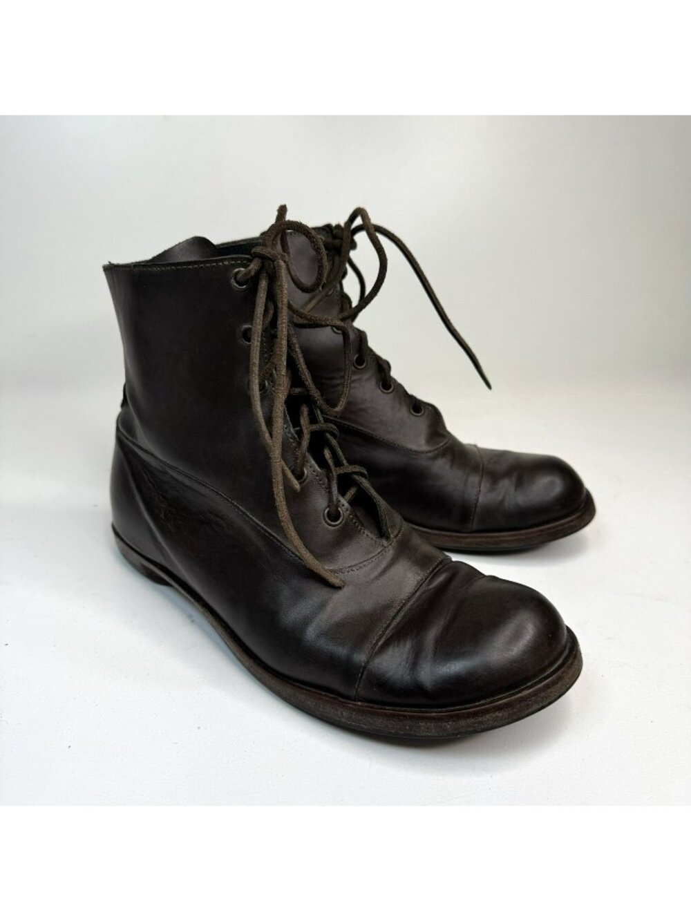 CYDWOQ Ankle Boots Lace Up Brown Leather Made USA Women Size 38.5 | US 8.5